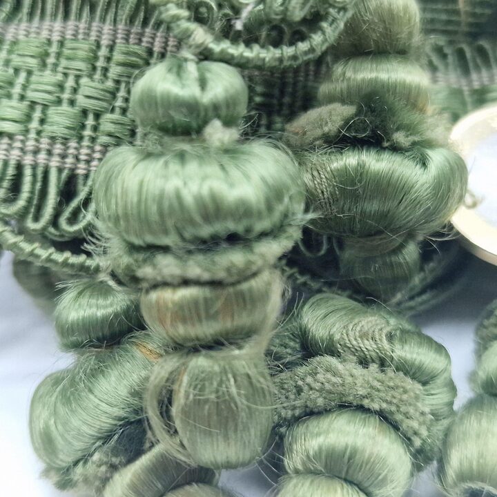 Antique 1920s Tassel Fringe – Olive Green Silk Passementerie Trim from French Bedspread, Edwardian Bullion Fringe, Sold by the…
