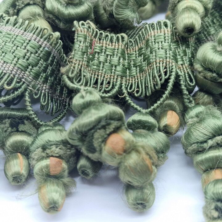 Antique 1920s Tassel Fringe – Olive Green Silk Passementerie Trim from French Bedspread, Edwardian Bullion Fringe, Sold by the…