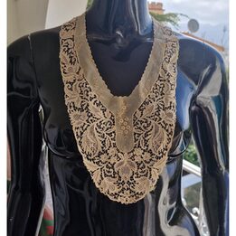 Antyczny Kołnierz Koronkowy Ręcznie Haftowany na Tiulu, Styl Art Nouveau, Edwardiańska Koronka Ślubna i Aplikacja, 1900