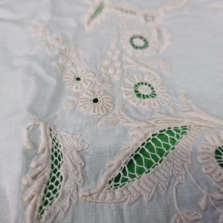 Antique Handmade Linen Lace Panel 40x40cm Hand Embroidered Floral Motif Richelieu Lace Fragment Trousseau Cushion Cover Project…