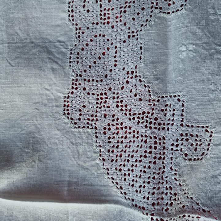 Lençol de Cama Antigo em Linho e Tecido de Fronha, Conjunto de Enxoval Bordado a Mao Bainha Aberta, Linho Sem Uso, 1930s