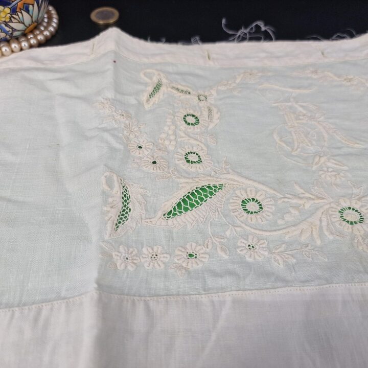 Antique Handmade Linen Lace Panel 40x40cm Hand Embroidered Floral Motif Richelieu Lace Fragment Trousseau Cushion Cover Project…