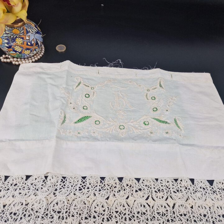 Antique Handmade Linen Lace Panel 40x40cm Hand Embroidered Floral Motif Richelieu Lace Fragment Trousseau Cushion Cover Project…