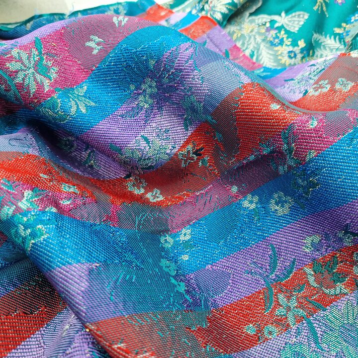 Tessuto Broccato Valenciano Vintage - Damasco Floreale Spagnolo con Filo d'Oro - Tessile Turchese per Cucito o Arredamento