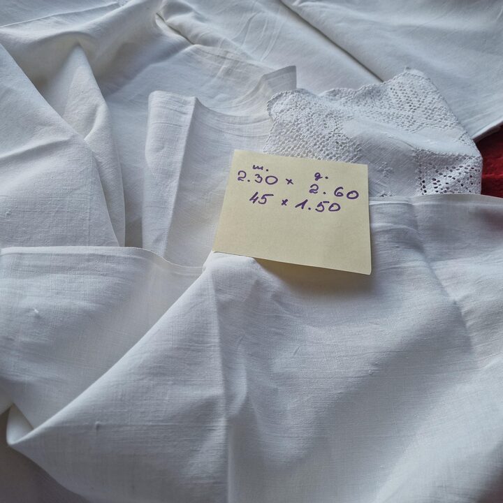 Lençol de Cama Antigo em Linho e Tecido de Fronha, Conjunto de Enxoval Bordado a Mao Bainha Aberta, Linho Sem Uso, 1930s