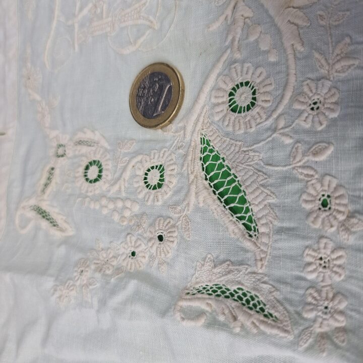 Antique Handmade Linen Lace Panel 40x40cm Hand Embroidered Floral Motif Richelieu Lace Fragment Trousseau Cushion Cover Project…