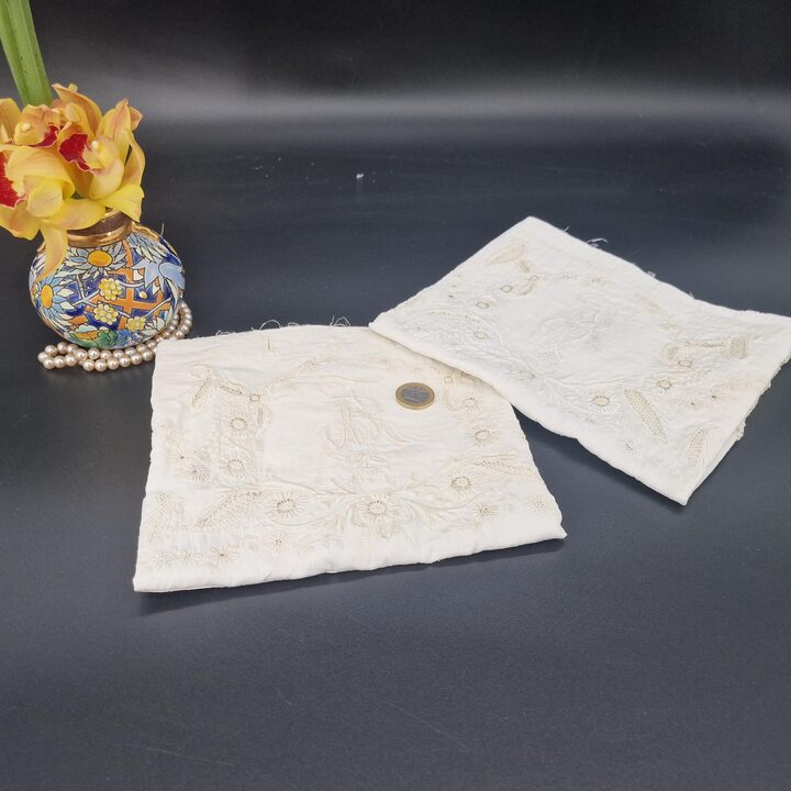 Antique Handmade Linen Lace Panel 40x40cm Hand Embroidered Floral Motif Richelieu Lace Fragment Trousseau Cushion Cover Project…