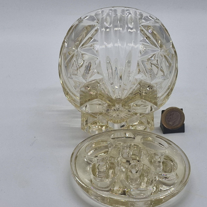 Vintage Pressed Glass Rose Bowl Vase with Flower Frog Lid
