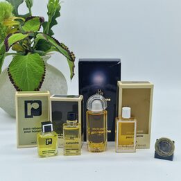 Lot de Miniatures de Parfum Vintage - Paco Rabanne La Nuit, Calandre, Metal et Pour Homme - 4 Flacons de Collection avec Boite
