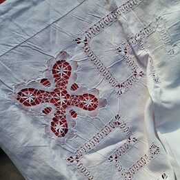 Juego de Cama de Lino Antiguo, Bordado a Mano de Vainica Merezhka, Sábana y 3 Fundas de Almohada, 4 Piezas, Principios del Sigl…