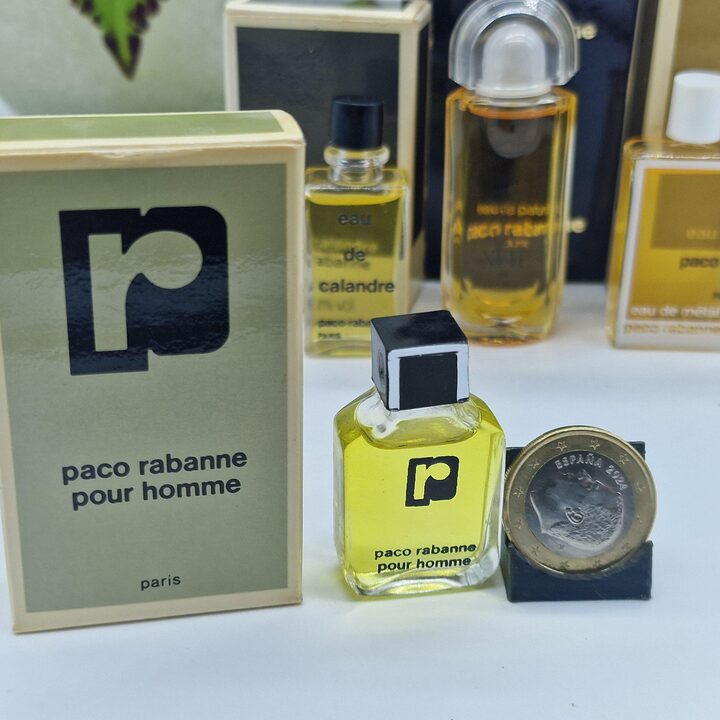 Lote de Miniaturas de Perfume Vintage - Paco Rabanne La Nuit, Calandre, Metal e Pour Homme - Conjunto de 4 com Caixas Originais