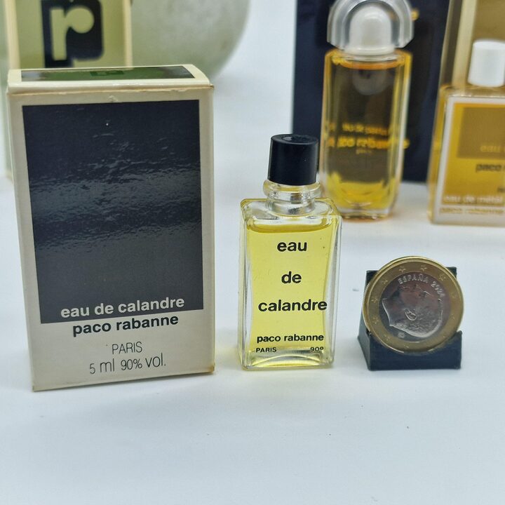 Lote de Miniaturas de Perfume Vintage - Paco Rabanne La Nuit, Calandre, Metal e Pour Homme - Conjunto de 4 com Caixas Originais