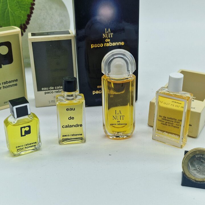 Набор винтажных миниатюр духов - Paco Rabanne La Nuit, Calandre, Metal и Pour Homme - 4 коллекционных аромата в коробках