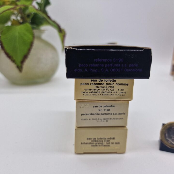 Набор винтажных миниатюр духов - Paco Rabanne La Nuit, Calandre, Metal и Pour Homme - 4 коллекционных аромата в коробках