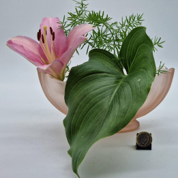 Centro de Mesa Art Déco Vidro Rosa Acetinado com Flower Frog