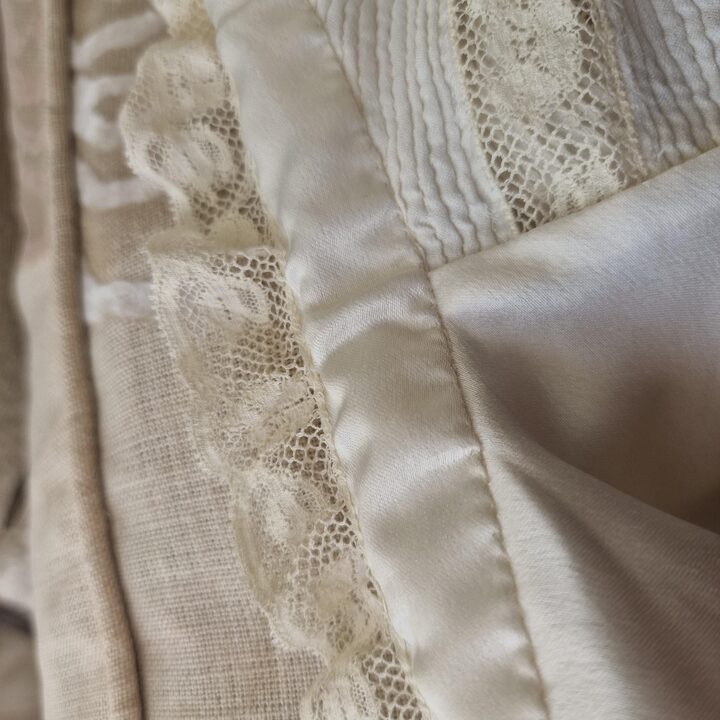 Vintage Nightgown Sleepwear Custom Atelier 1960s Cream Silk Pintucks and Lace Romantic Ruffled Nightdress Size S M 115cm