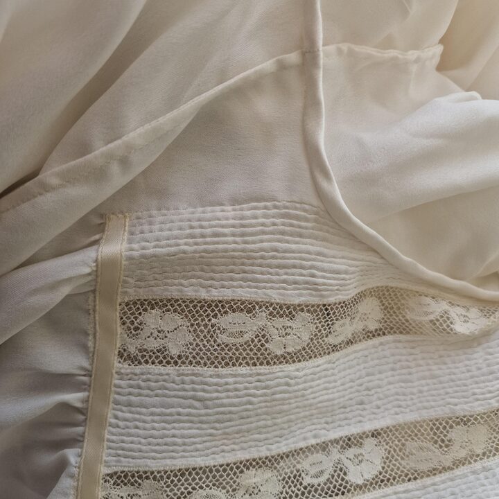 Vintage Nightgown Sleepwear Custom Atelier 1960s Cream Silk Pintucks and Lace Romantic Ruffled Nightdress Size S M 115cm