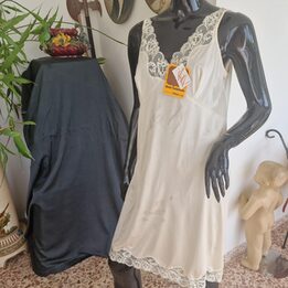 Combinacion Vintage Vestido Interior Estil Daba 1980 Crema Poliamida Encaje Pecho Bajo Talla 6 M Deadstock Nuevo España