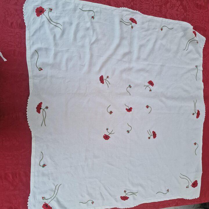 Mantel de Lino Vintage, Tapete Cuadrado con Encaje, Cubremesa de Lino Tejido a Mano 110x110 cm