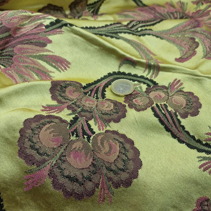 Authentic Valencian silk fabric,Vintage Lime green silk jacquard fabric,deconstructed Fallera skirt, without gold thread,for a…