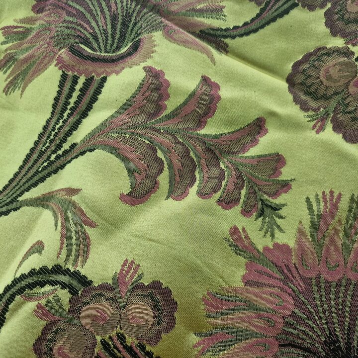 Authentic Valencian silk fabric,Vintage Lime green silk jacquard fabric,deconstructed Fallera skirt, without gold thread,for a…