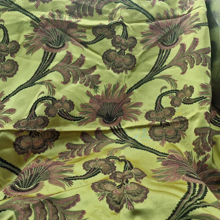 Authentic Valencian silk fabric,Vintage Lime green silk jacquard fabric,deconstructed Fallera skirt, without gold thread,for a…