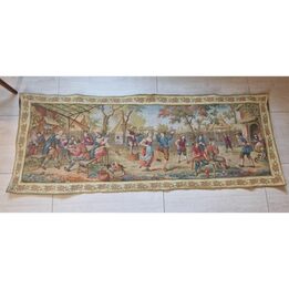 Vintage Flemish Style Jacquard Tapestry Village Fair Scene 150x56 cm Mid Century Woven Wall Hanging Retro Rustic European Home…