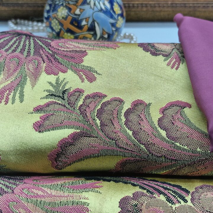 Authentic Valencian silk fabric,Vintage Lime green silk jacquard fabric,deconstructed Fallera skirt, without gold thread,for a…