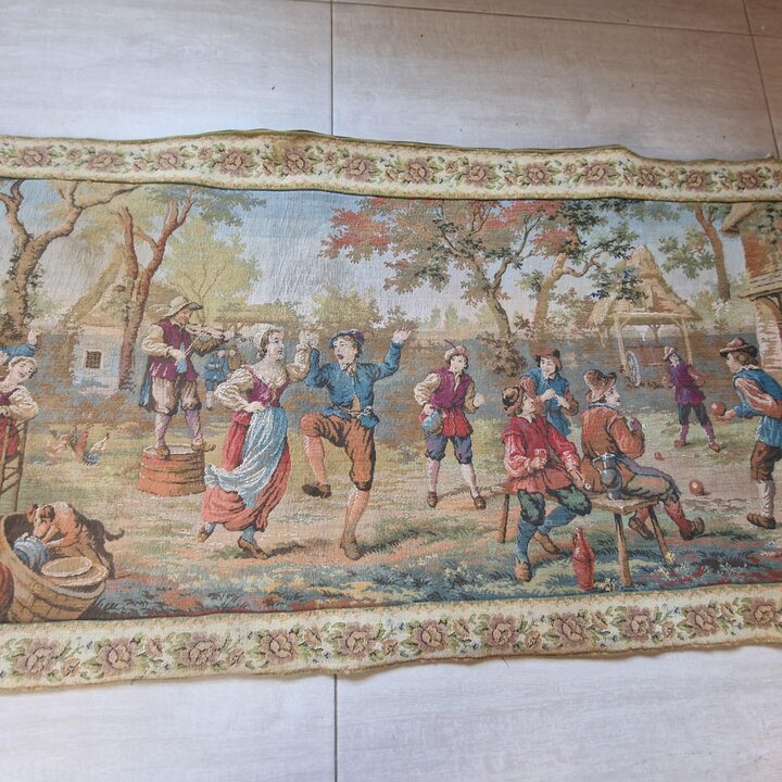 Tapiz Jacquard de Estilo Flamenco Vintage Escena de Feria 150x56 cm Tapiz de Pared Mid Century Decoración Rústica Europea Retro