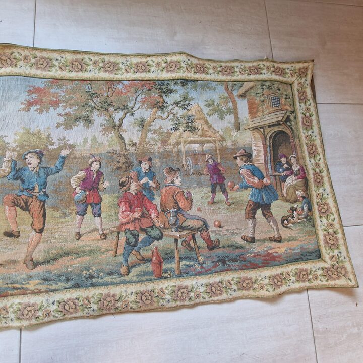 Arazzo Jacquard Vintage Stile Fiammingo Scena di Fiera 150x56 cm Decorazione Parete Mid Century Rétro Rustico Europeo