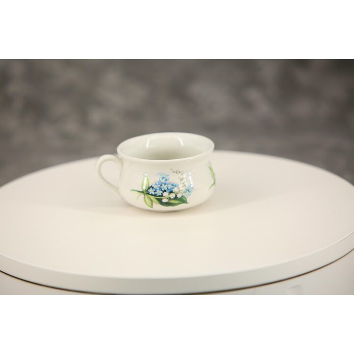 Tigela mini penico de cerâmica, vaso miniatura - Portmeirion Stoke on Trent - Miosótis e lírio do vale floral, 125ml - Vintage…