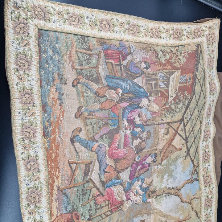 Arazzo Jacquard Vintage Stile Fiammingo Scena di Fiera 150x56 cm Decorazione Parete Mid Century Rétro Rustico Europeo