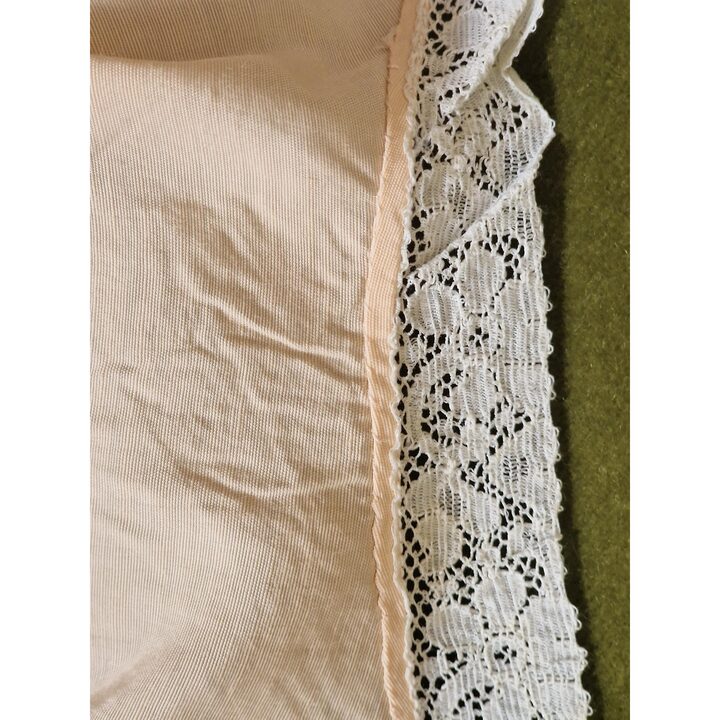 Vintage katoenen slip chemise jaren 50 perzik poplin lingerie, geborduurd kant ondergoed, borst 88 cm taille 78 cm lengte 95 cm