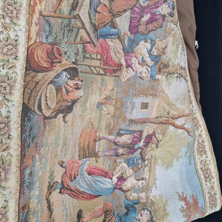 Wytworny Gobelin Żakardowy Styl Flamandzki Scena Jarmarku 150x56 cm Mid Century Dekoracja Ścienna Retro Europejski Rustykalny