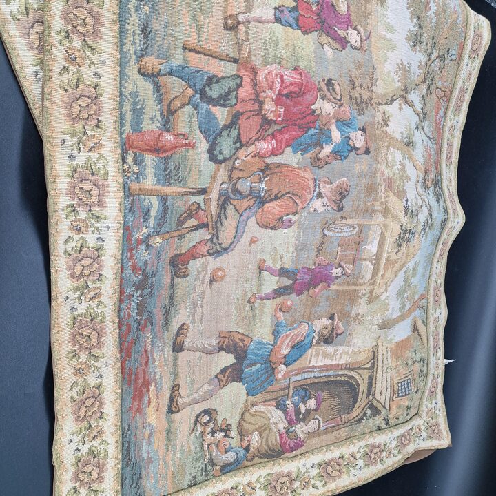 Arazzo Jacquard Vintage Stile Fiammingo Scena di Fiera 150x56 cm Decorazione Parete Mid Century Rétro Rustico Europeo