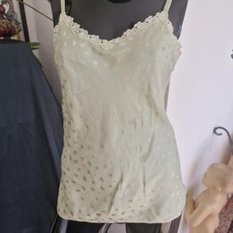 Inspiration Lingerie set and camisole, 1980s, sage green silk with lace and tap pants, Size S