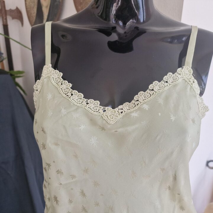 Komplet bielizny Inspiration Lingerie, lata 1980., jedwab szałwiowy z koronką i szortami, Rozmiar S