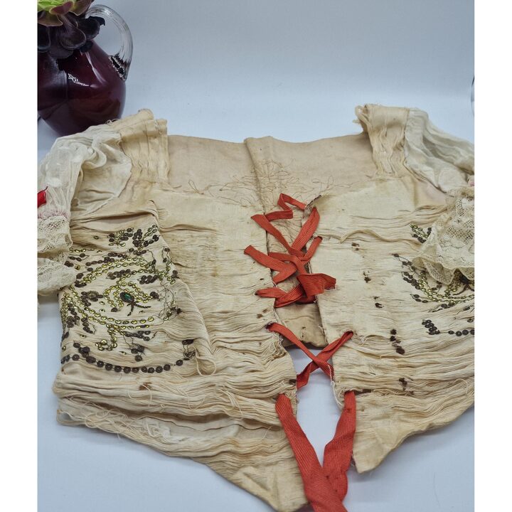 Antique Spanish Folk Bodice Corset, Late 18th Early 19th Century Traditional Festival Vestment, Heavily Damaged for Museum Stud…