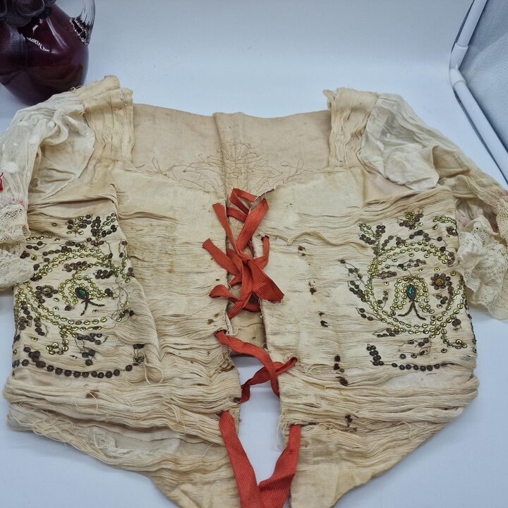Antique Spanish Folk Bodice Corset, Late 18th Early 19th Century Traditional Festival Vestment, Heavily Damaged for Museum Stud…