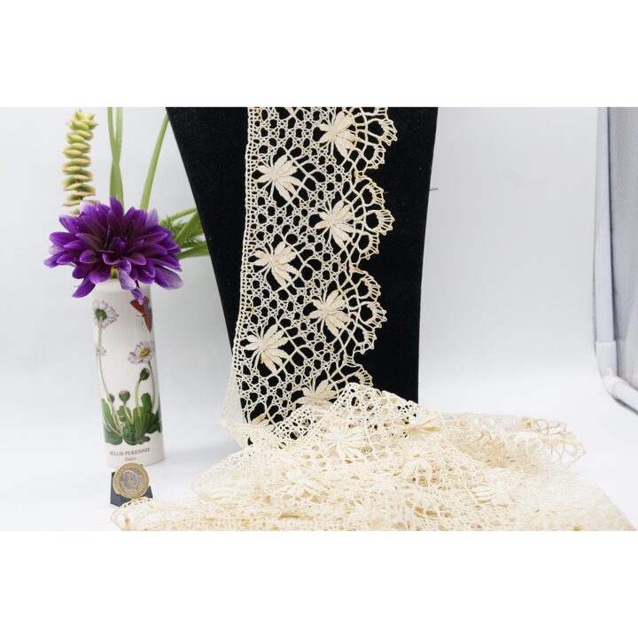 Renda de bilros antiga, renda espanhola de Camariñas feita à mão, motivo floral, algodão, 10 cm x 350 cm 3,5 m, retrosaria vint…