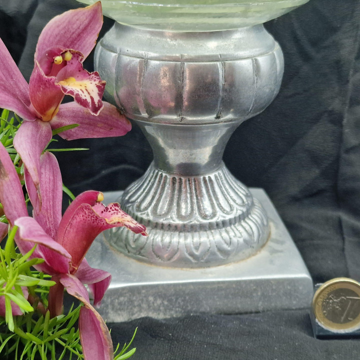 Vintage Geslepen Glas en Tin Vaas - Art Deco Stijl 1940