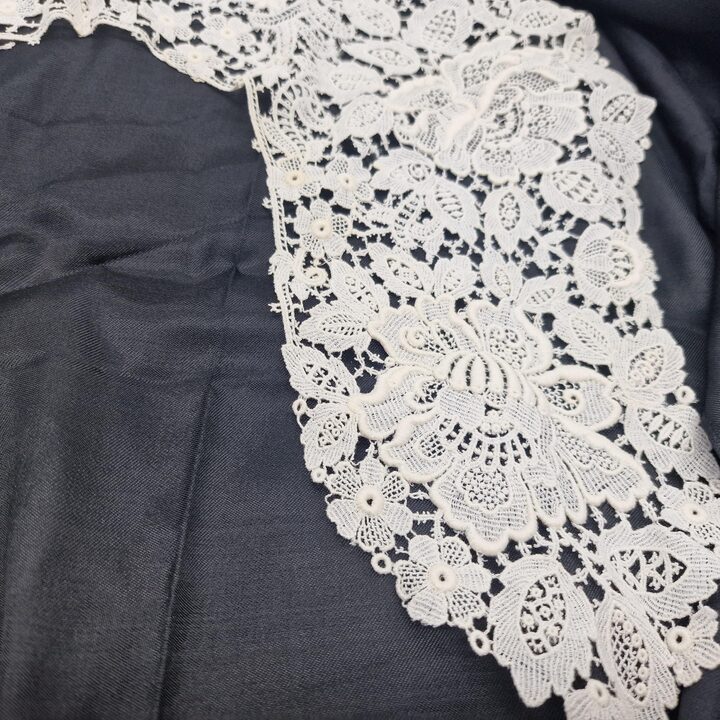 Zabytkowy Kołnierz Koronkowy, Brukselska Koronka Duchesse Pelerynka, Bawełna Off-White, Moda Belle Époque Edwardiańska, Szeroko…
