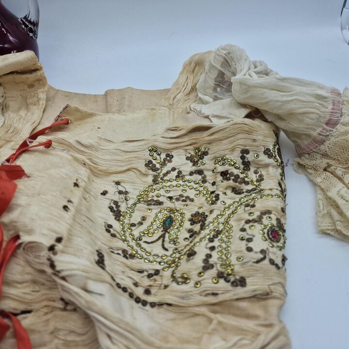 Antique Spanish Folk Bodice Corset, Late 18th Early 19th Century Traditional Festival Vestment, Heavily Damaged for Museum Stud…