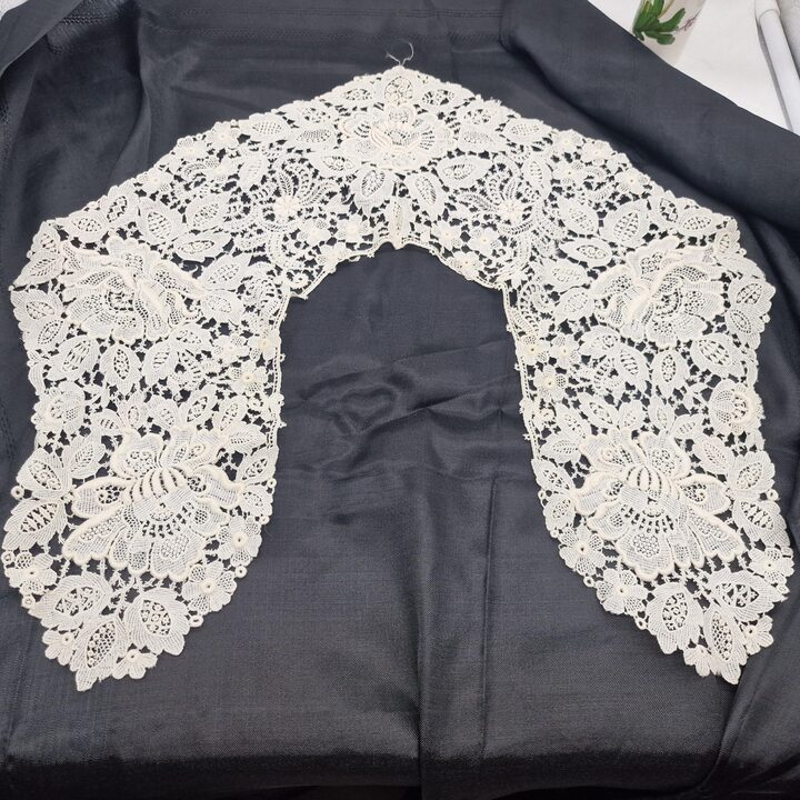 Zabytkowy Kołnierz Koronkowy, Brukselska Koronka Duchesse Pelerynka, Bawełna Off-White, Moda Belle Époque Edwardiańska, Szeroko…