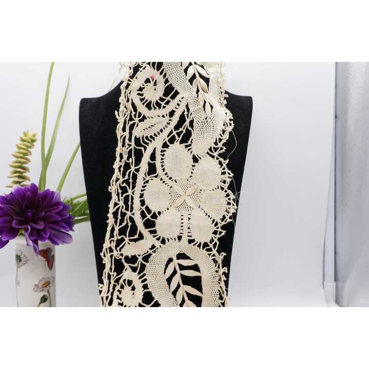 Dentelle aux Fuseaux Ancienne, Galon Art Deco Fait Main en Lin, 14x110 cm, 1920