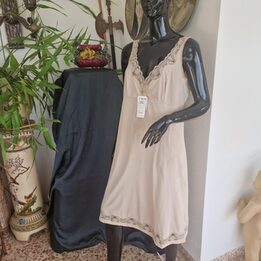 Vintage Slip Dress Undergarment Marie Claire 1980s Beige Polyamide Anti Static Lace Trim Spain Talla 6 Large L XL