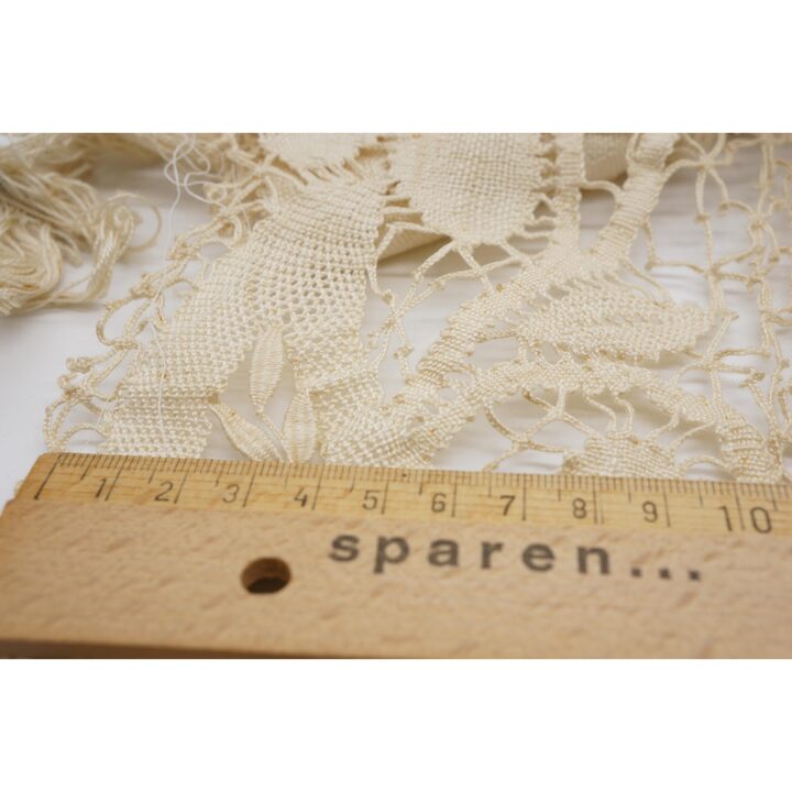 Dentelle aux Fuseaux Ancienne, Galon Art Deco Fait Main en Lin, 14x110 cm, 1920