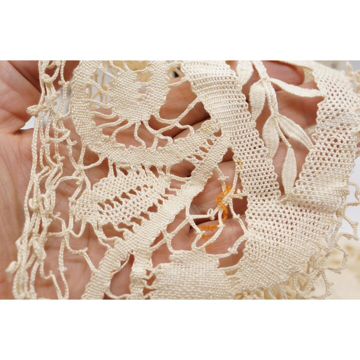 Dentelle aux Fuseaux Ancienne, Galon Art Deco Fait Main en Lin, 14x110 cm, 1920