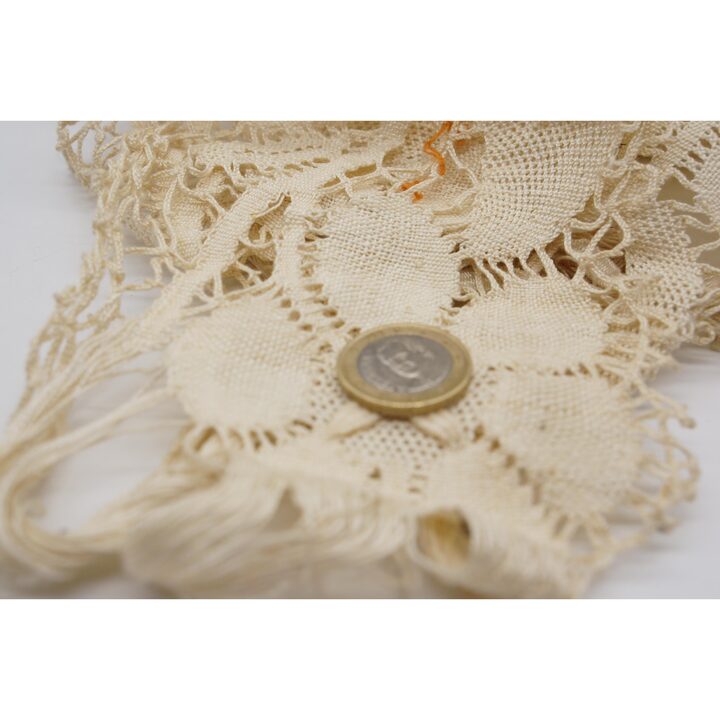 Dentelle aux Fuseaux Ancienne, Galon Art Deco Fait Main en Lin, 14x110 cm, 1920