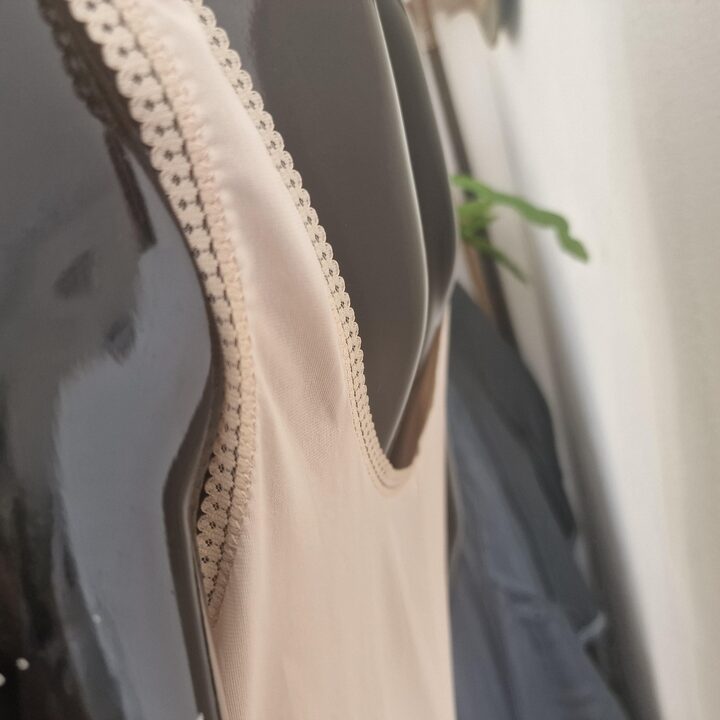 Vintage Slip Dress Undergarment Marie Claire 1980s Beige Polyamide Anti Static Lace Trim Spain Talla 6 Large L XL